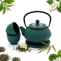 CZAJNIK 0.8L ŻELIWNY 2x CZARKI PODKŁADKA IMBRYK Z SITKIEM DO ZIÓŁ HERBATY