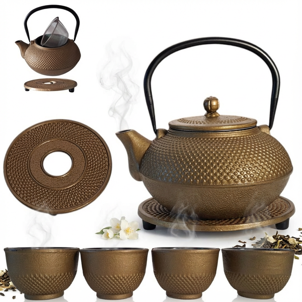CZAJNIK ŻELIWNY 1,5L ZAPARZACZ DO HERBATY 4 CZARKI ZESTAW 5 ele NA PREZENT