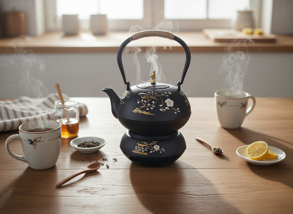 CZAJNIK ŻELIWNY IMBRYK 1L + ZAPARZACZ SITKO DO HERBATY I ZIÓŁ + PODGRZEWACZ