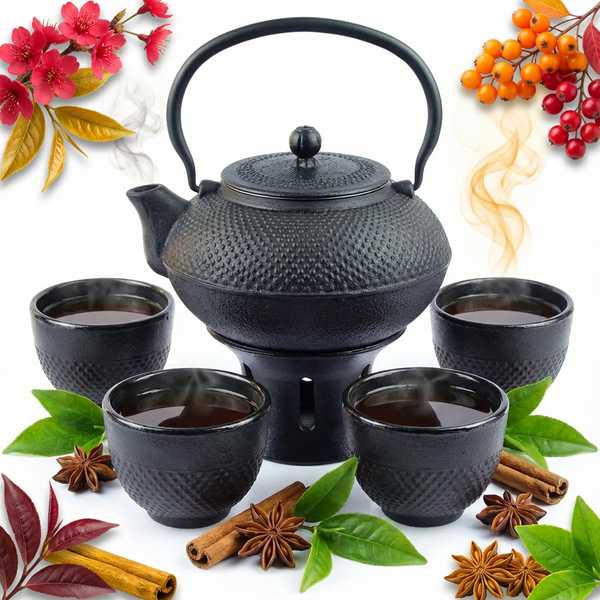 IMBRYK ŻELIWNY 1,5L ZESTAW 4x CZARKI PODGRZEWACZ