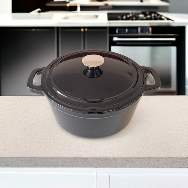 GARNEK ŻELIWNY 4.5L GAR SOLIDNY EMALIOWANY Z POKRYWKĄ CZARNY RONDELEK