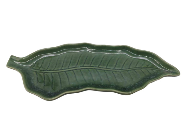 PÓŁMISEK CERAMICZNY TALERZ HERBE 38cm ZIELONY LIŚĆ PATERA DO SERWOWANIA DAŃ