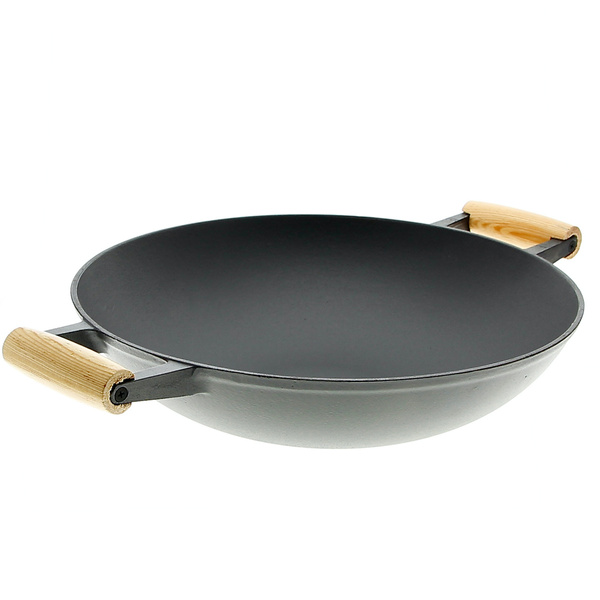 WOK ŻELIWNY PATELNIA 37 CM Ø POKRYWKA ZESTAW + PRZYBORY