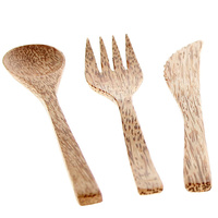 SZTUĆCE DREWNIANE KOKOS WIDELEC NÓŻ ŁYŻKA ZESTAW