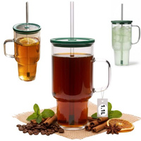 KUBEK BIDON SZKLANY TYPU STANLEY BIG 1,1L PRZEZROCZYSTY Z POKRYWKĄ I SŁOMKĄ