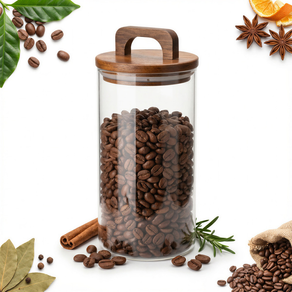 POJEMNIK SZKLANY 1000 ml SŁOICZEK Z BAMBUSOWĄ POKRYWKĄ