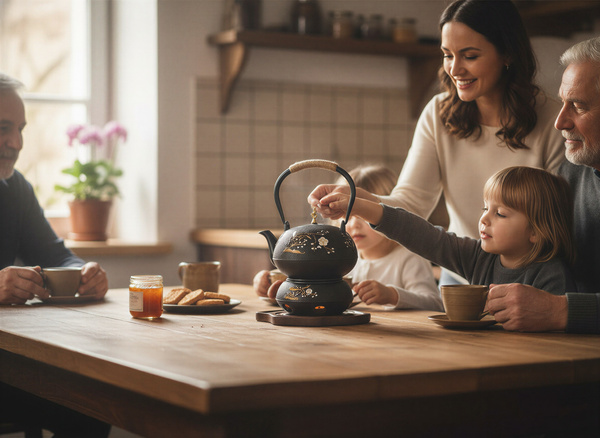 CZAJNIK ŻELIWNY IMBRYK 1L + ZAPARZACZ SITKO DO HERBATY I ZIÓŁ + PODGRZEWACZ