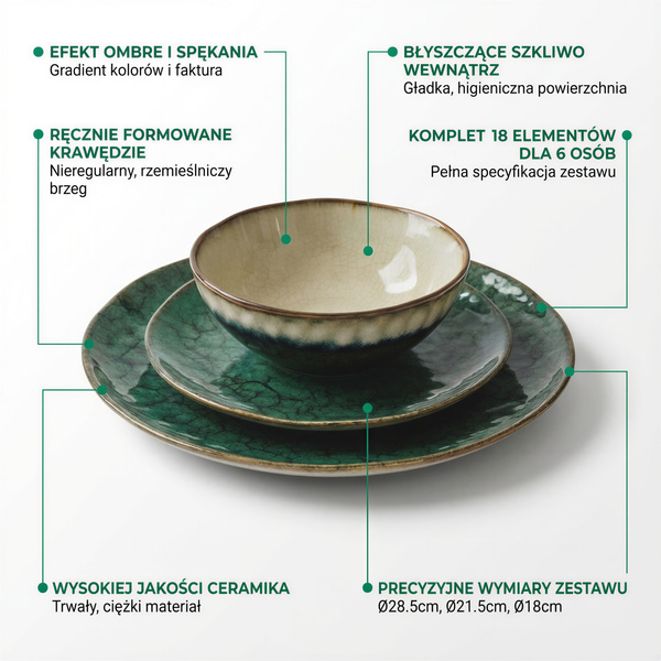 SERWIS OBIADOWY KOMPLET TALERZY 18EL. ZASTAWA OBIADOWA ZESTAW NA 6 OSÓB