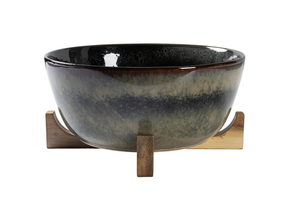 MISKA DUŻA MISA Ø27,5 cm SAŁATKOWA SURÓWKI Z DREWNIANĄ PODSTAWKĄ CERAMIKA