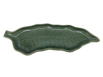 PÓŁMISEK CERAMICZNY TALERZ HERBE 38cm ZIELONY LIŚĆ PATERA DO SERWOWANIA DAŃ