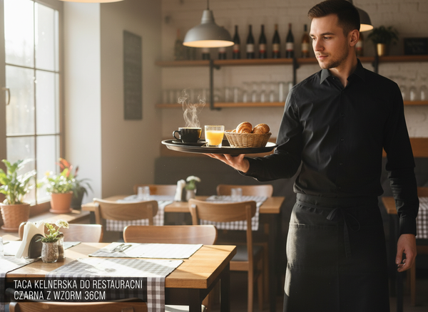 TACA KUCHENNA KELNERSKA ANTYPOŚLIZGOWA TWORZYWO CZARNA Z WZOREM 41CM