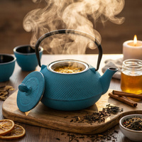 CZAJNIK ŻELIWNY ZAPARZACZ 1,8L Z ZESTAW 6 CZAREK DO HERBATY ZIÓŁ TURKUSOWY