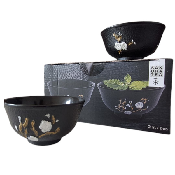 CZARKI ŻELIWNE 2 FILIŻANKI ZESTAW ŻELIWNY DO HERBATY 100ml EMALIOWANE