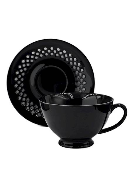 FILIŻANKA CERAMICZNA CZARNA 260ml ZE SPODKIEM AŻUROWYM DO KAWY HERBATY