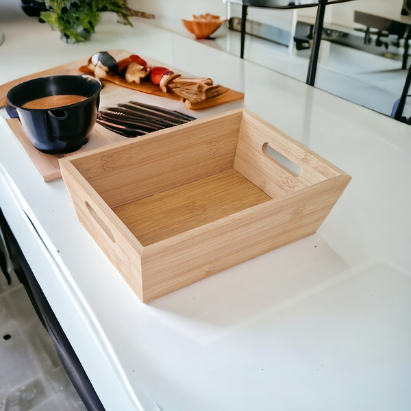 TACA BAMBUSOWA SKRZYNKA PROSTOKĄTNA ORGANIZER Z DREWNA PUDEŁKO 23x16x7,5 cm