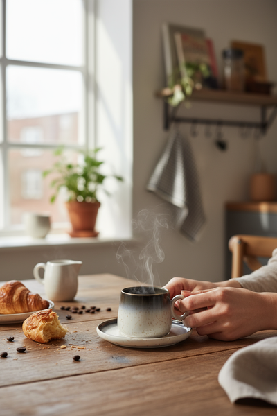 FILIŻANKA CERAMIKA 120 ML ELEGANCKI DESIGN Z TALERZYKIEM LUNA LINE