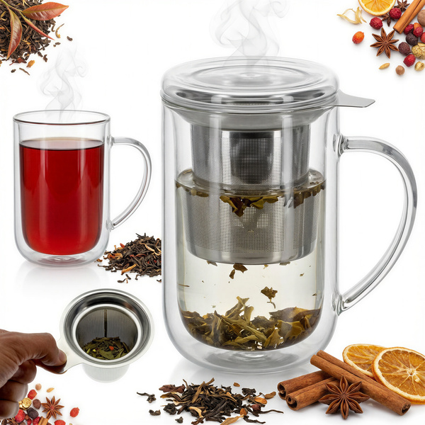 KUBEK SZKLANKA TERMICZNA Z ZAPARZACZEM SITKIEM