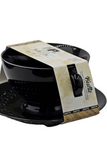 FILIŻANKA CERAMICZNA CZARNA 260ml ZE SPODKIEM AŻUROWYM DO KAWY HERBATY