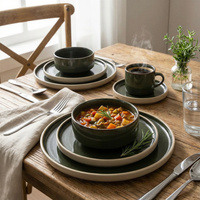 SERWIS OBIADOWYO KAWOWY 30 EL. DLA 6 OSÓB FILIŻANKI DO KAWY GREEN CERAMIKA