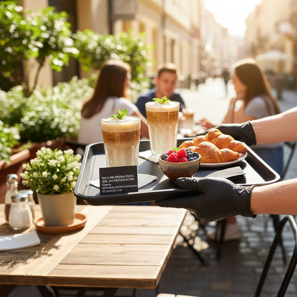 TACA KUCHENNA KELNERSKA CZARNA ANTYPOŚLIZGOWA 45,5×35,5×2 CM PROSTOKĄTNA