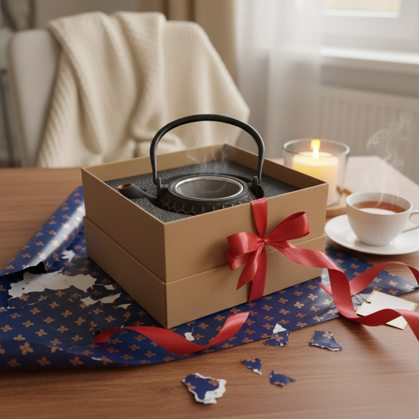 CZAJNIK ŻELIWNY IMBRYK 1,8L ZAPARZACZ DO HERBATY Z MIEDZIANYMI AKCENTAMI