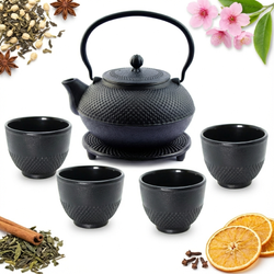 CZAJNIK IMBRYK ŻELIWNY 1,5L ZESTAW 6 SZT. CZARNY DO HERBATY Ø 18 CM