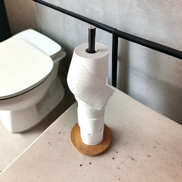 UCHWYT NA PAPIER TOALETOWY STOJĄCY DO WC 51 cm STOJAK METALOWY BAMBUOSOWY