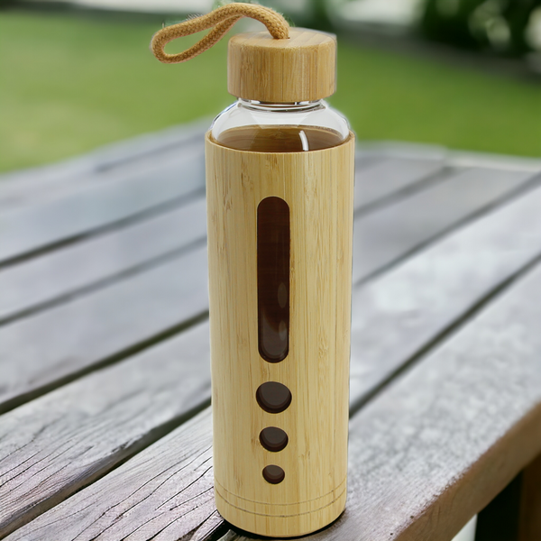 BIDON BUTELKA SZKLANA EKO SZCZELNA NA WODĘ NAPÓJ BAMBUSOWE ETUI 550 ml