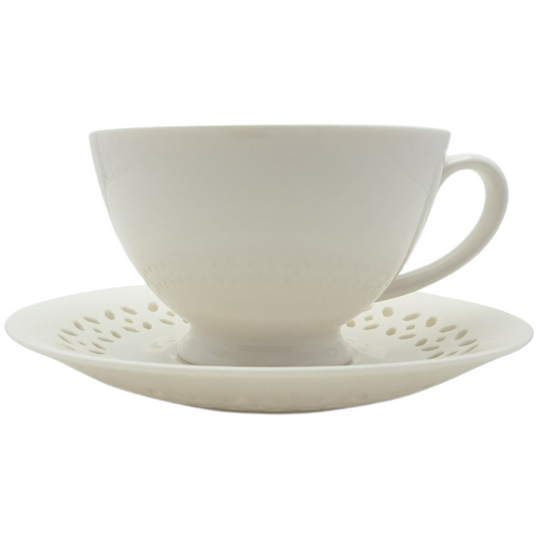 FILIŻANKA CERAMICZNA BIAŁA 260ml ZE SPODKIEM AŻUROWYM DO KAWY HERBATY