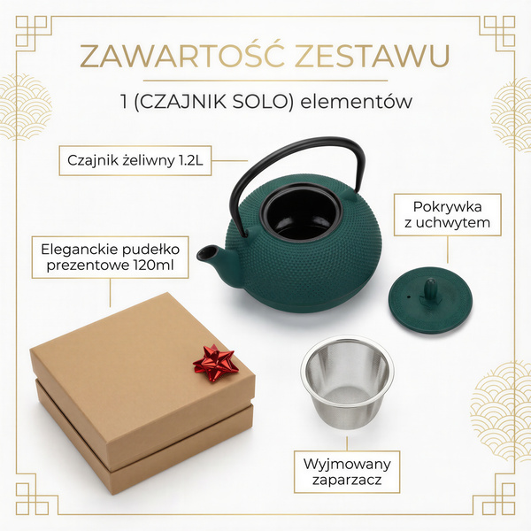 CZAJNIK ŻELIWNY IMBRYK 1.8L DUŻY ZIELONY DO HERBATY + ZAPARZACZ STALOWY