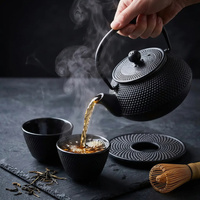 CZAJNIK ŻELIWNY 0,8L IMBRYK  ZAPARACZ ZESTAW 2x CZARKI PODSTAWKA CZARNY