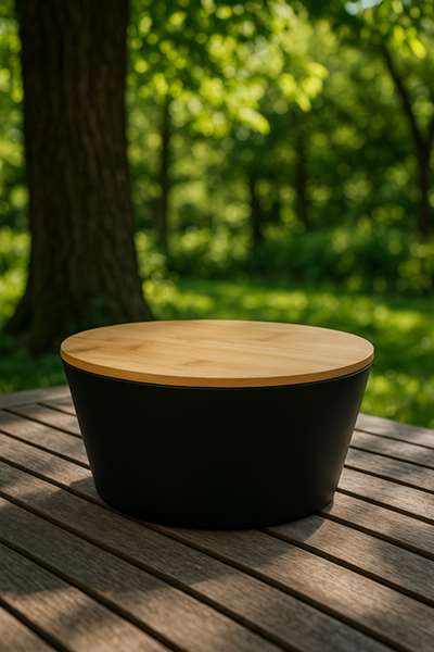 MISKA CZARNA Z BAMBUSOWĄ POKRYWĄ DESKĄ DO KROJENIA 4L SALATERKA