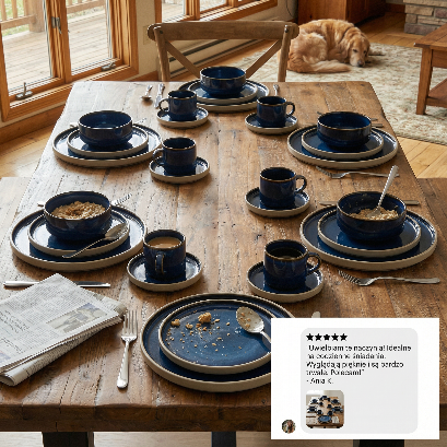 SERWIS OBIADOWYO KAWOWY 30 EL. DLA 6 OSÓB FILIŻANKI DO KAWY BLUE CERAMIKA