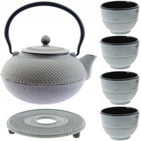 CZAJNIK 1,5L ŻELIWNY 4x CZARKI PODKŁADKA ZESTAW