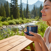 KUBKI DO KAWY HERBATY KUBEK ZESTAW 6 SZTUK 350 ML CIEMNONIEBIESKIE CERAMIKA