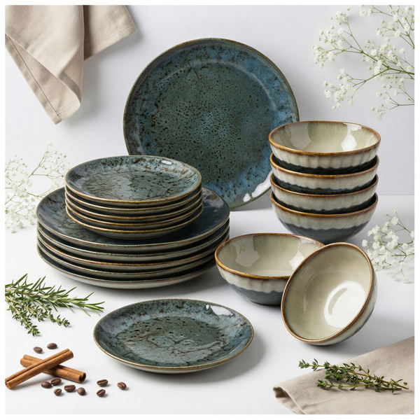 SERWIS OBIADOWY KOMPLET TALERZY 18EL. ZASTAWA OBIADOWA ZESTAW NA 6 OSÓB