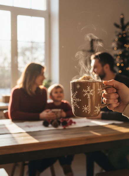 DUŻY KUBEK ŚWIĄTECZNY DO CZEKOOLADY 600ML BRĄZOWY BŁYSZCZĄCY ZMYWARKA Ø 9,5