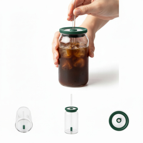 KUBEK BIDON 0,5L EKO BUTELKA PRZEZROCZYSTY Z POKRYWKĄ I SŁOMKĄ DO NAPOJÓW