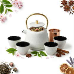 CZAJNIK IMBRYK ŻELIWNY 1L ZAPARZACZ SITKO STALOWE DO HERBATY +4 CZARKI