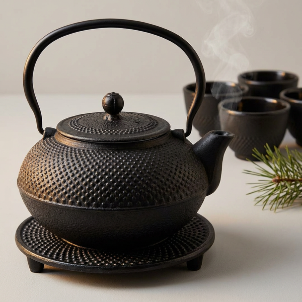 CZAJNIK IMBRYK ŻELIWNY 1,5L ZESTAW 6 SZT. CZARNY DO HERBATY Ø 18 CM