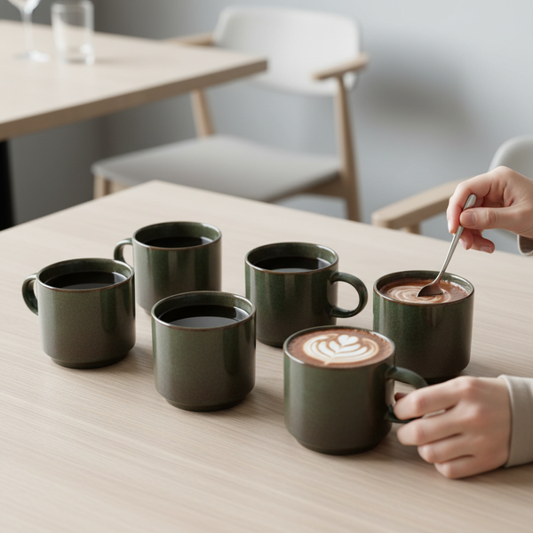 KUBKI DO KAWY HERBATY KUBEK ZESTAW 6 SZT. CIEMNOZIELONY MAT 350 ML Ø 9,5 CM