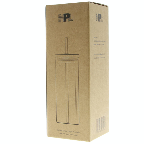 KUBEK BUTELKA SZKLANA BIDON ZE SŁOMKĄ 600ml SZKLANKA
