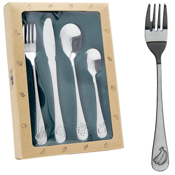 SZTUĆCE DLA DZIECI STALOWE KOMPLET 4 el. ŁYŻECZKA WIDELEC NÓŻ ŁYŻKA ZESTAW