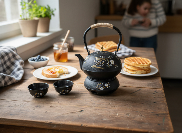 CZAJNIK ŻELIWNY 1L ZAPARZACZ DO HERBATY ZIÓŁ 2 CZARKI ŻELIWNE + PODGRZEWACZ