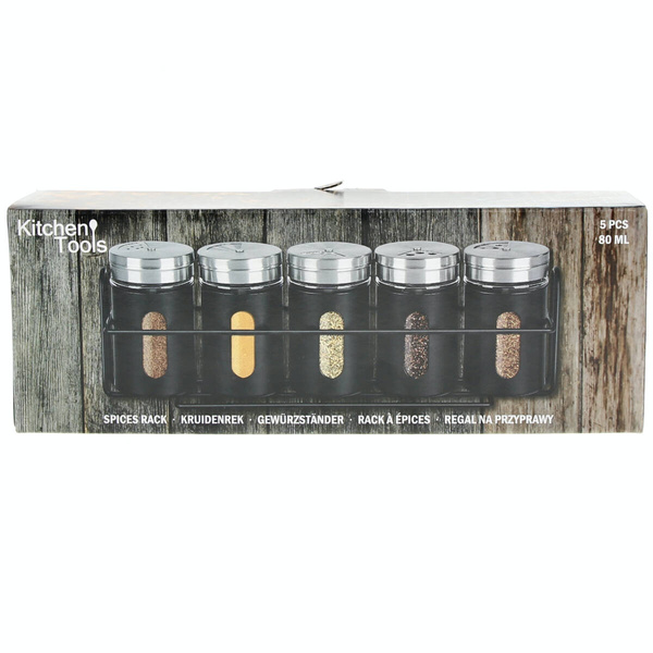 STOJAK NA PRZYPRAWY PÓŁKA PRZYPRAWNIK 5 SZTUK STALOWY CZARNY ORGANIZER