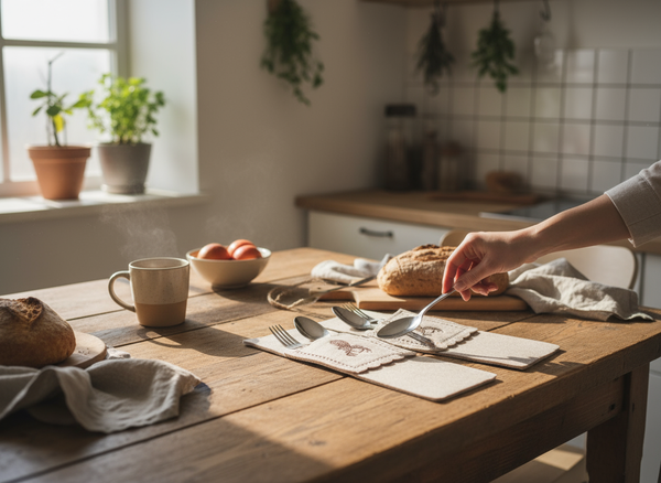 ETUI NA SZTUĆCE KIESZONKA DEKORACYJNA FILCOWA ZESTAW 2 SZT BEŻOWE 23X10 cm