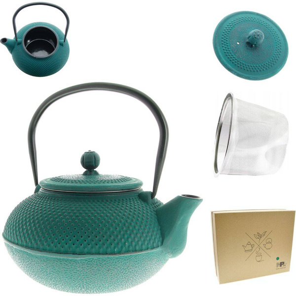 CZAJNIK ŻELIWNY 1,5L IMBRYK 4x CZARKI PODKŁADKA ZAPARCZ SITKO DO HERBATY