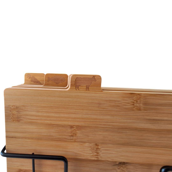 DESKI DO KROJENIA BAMBUSOWE ZESTAW 4 DESEK KUCHENNYCH + STALOWY STOJAK