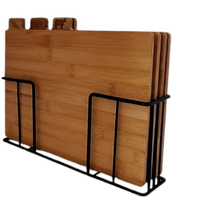 DESKI DO KROJENIA BAMBUSOWE ZESTAW 4 DESEK KUCHENNYCH + STALOWY STOJAK