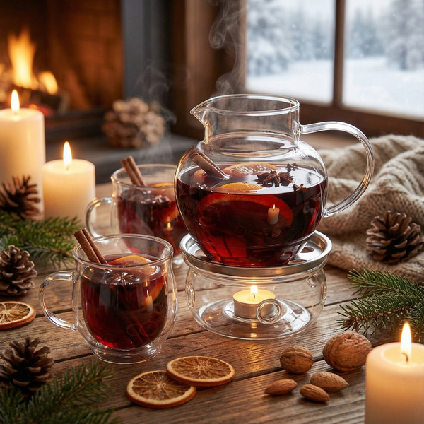 ZESTAW DO GRZANEGO WINA GRZAŃCA DZBANEK 1L FILIŻANKI x2 SZKŁO+ PODGRZEWACZ